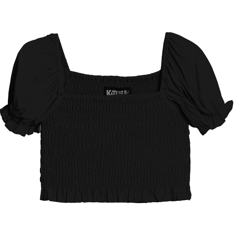 Katie J NYC Black Smocked Crop Top